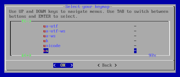The keymap list, us chosen