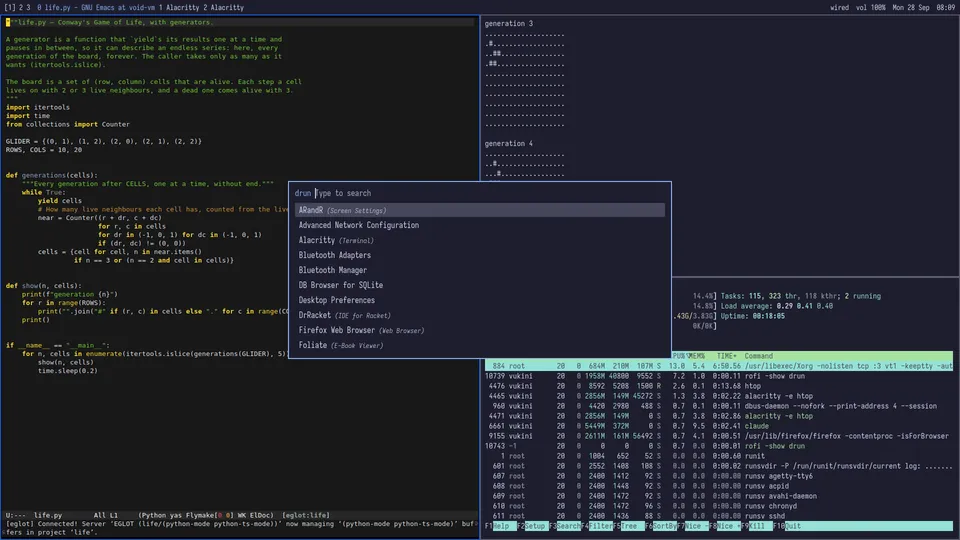 The launcher open over the desktop, listing programs.